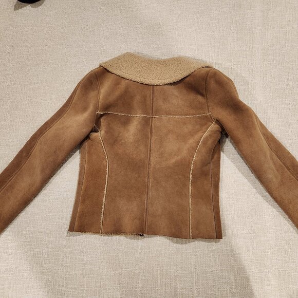 GAP Tan Leather Vintage Jacket - Aviator Bomber Pilot Sheepskin Style - Picture 7 of 10